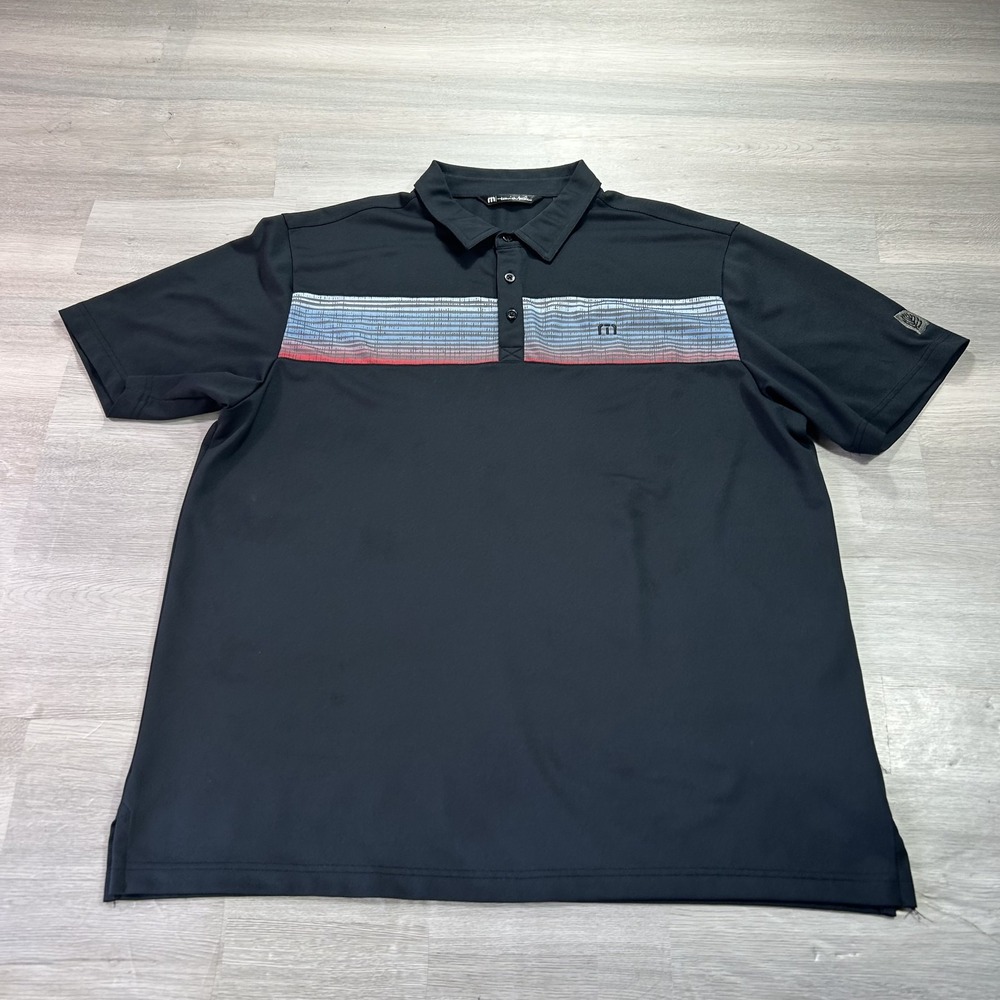 Travis Mathew Polo Shirt Mens XL Black Stripe Golf Performance Stretch Top
